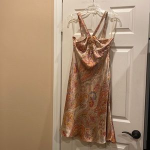 INC 100% silk fully lined sleeveless paisley print dress with beaded accents